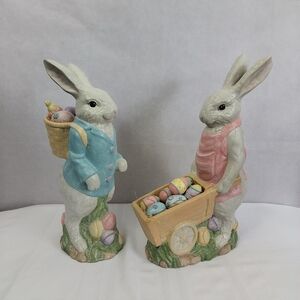 Costco Vintage Style Easter Bunny Figurine Set with Pastel Egg Accents